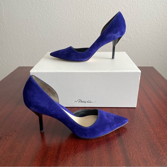 3.1 Philip Lim Blue Suede Leather Iris D’Orsay Heels - Picture 2 of 9